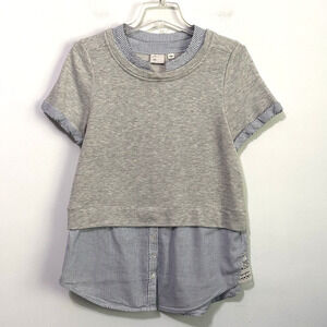 Anthropologie Postmark Tee Shirt M Layered‎ Short Sleeve Gray Blue Stripe Casual